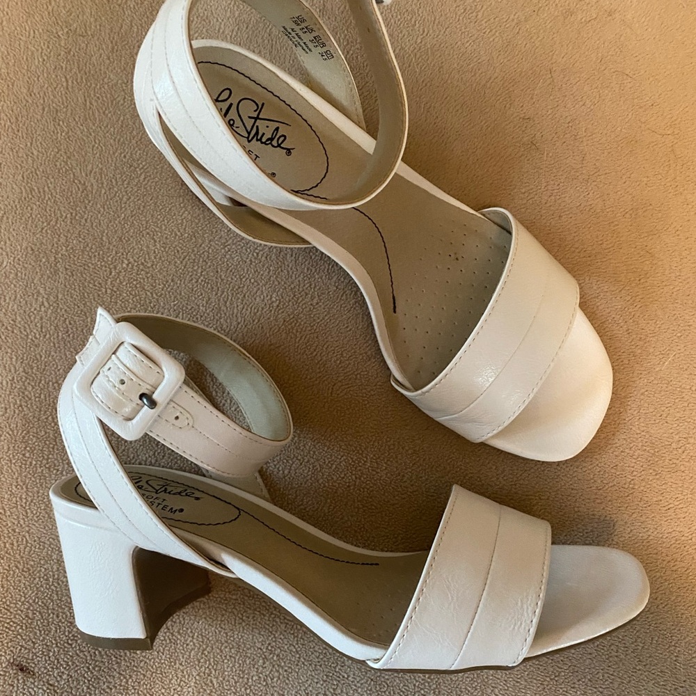 Life Stride Cream Sandals with Chunky Heel